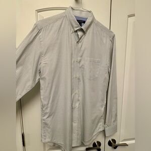 Banana Republic White Slim Oxford Shirt with Navy Microdot